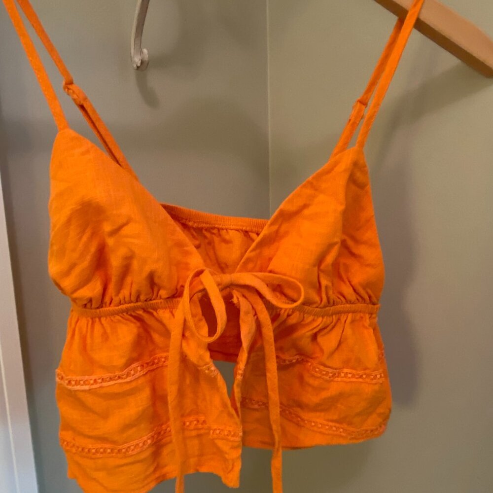 Shein Orange Tie-Front Halter Top - Size XS/2